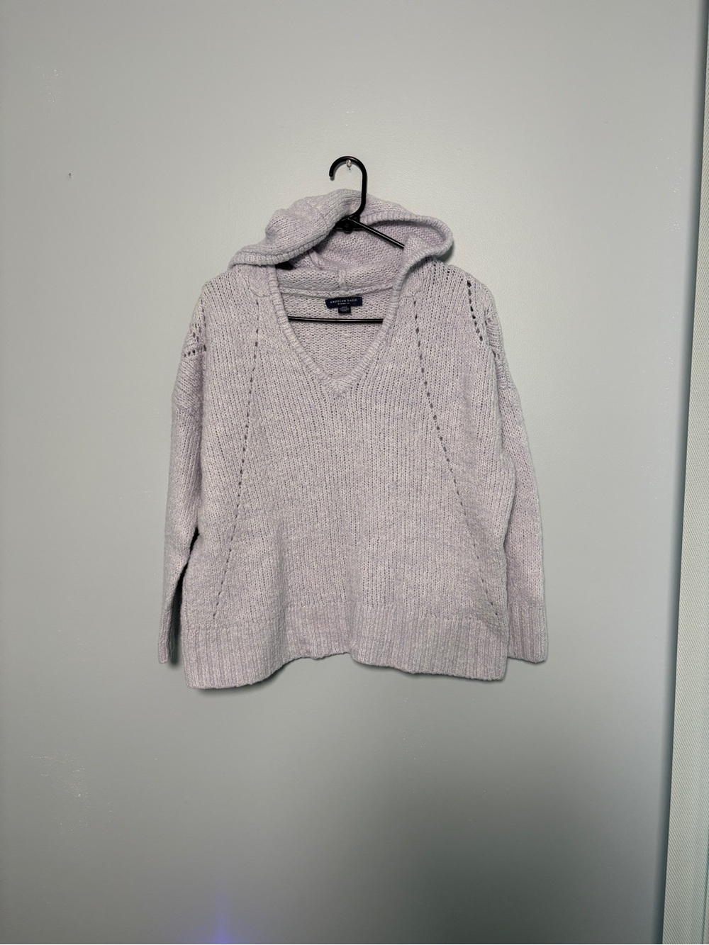 American Eagle Outfitters Lavender V-Neck Hooded Knit Sweater